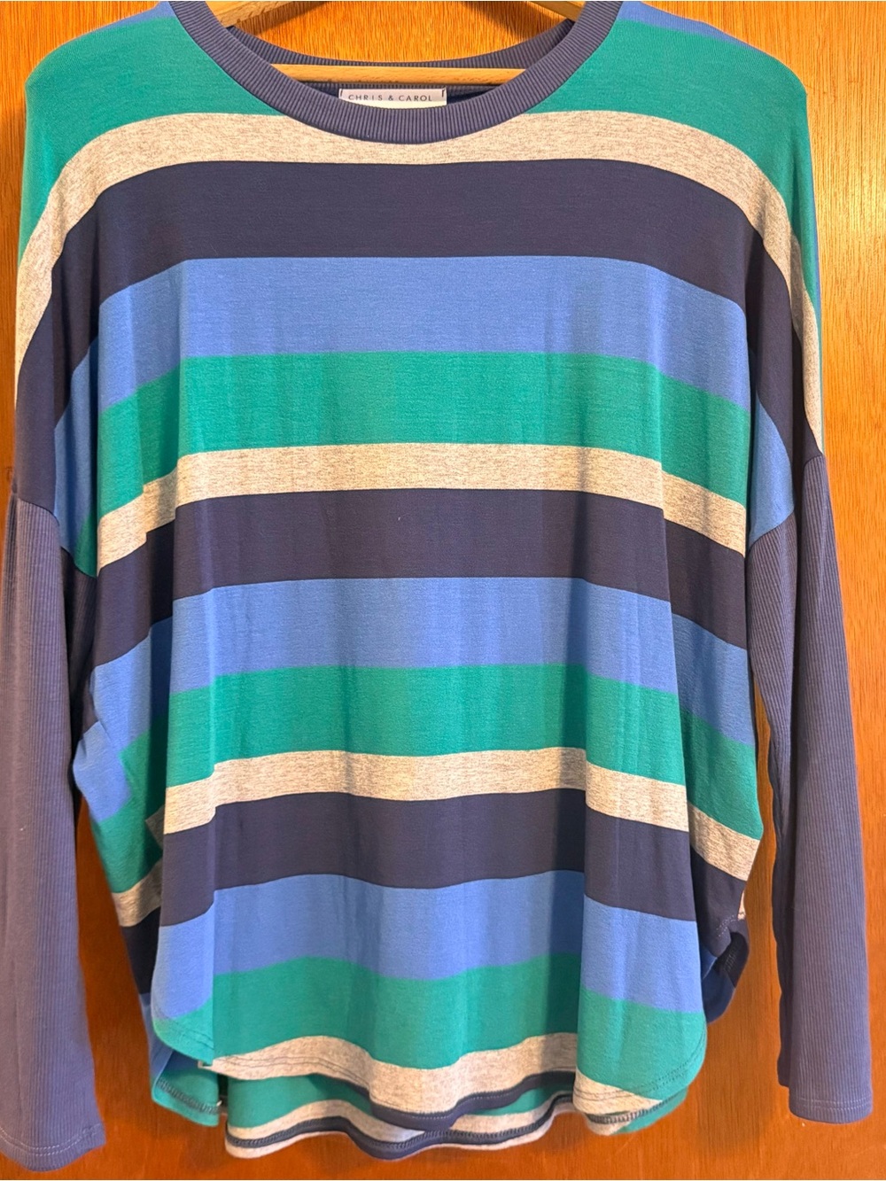 Chris & Carol Crewneck Striped Sweater - Blue, Green, Gray